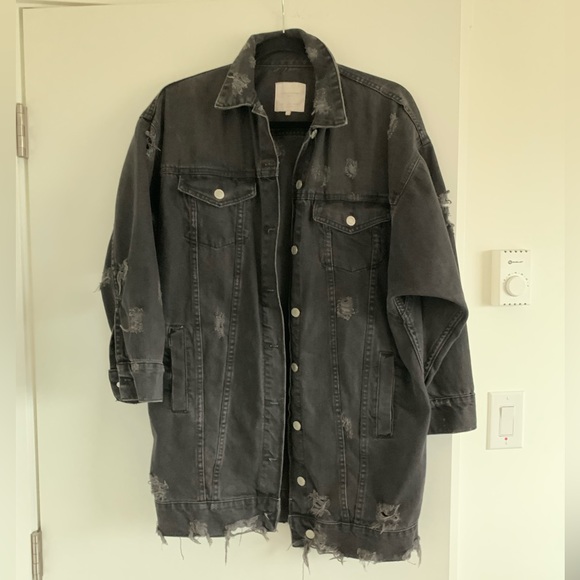 Ripped Black Denim Jacket - Picture 1 of 4
